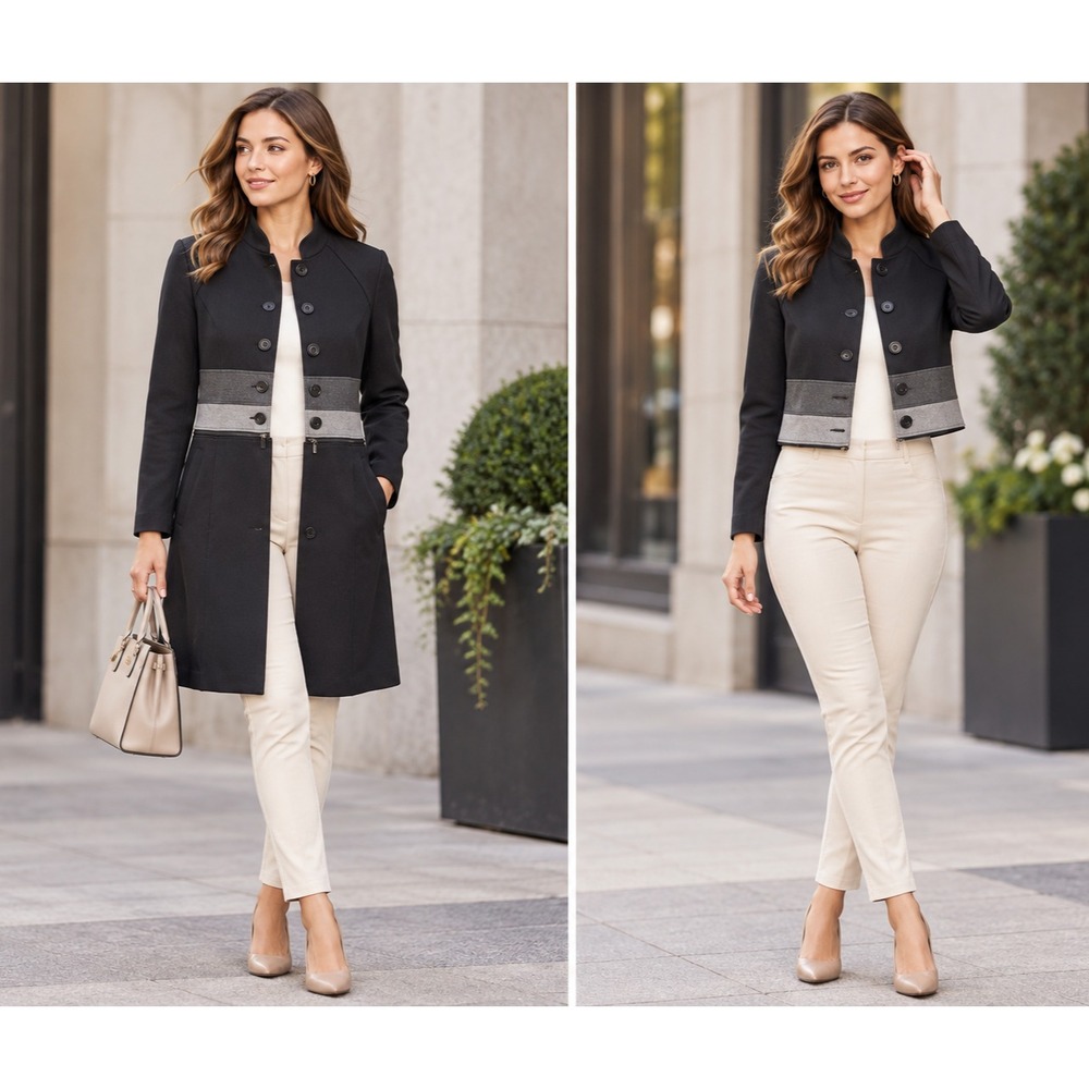 CAbi Convertible Jacket Style 3176 Black Gray Cropped Duster Size Small Button - Picture 10 of 11